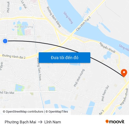 Phường Bạch Mai to Lĩnh Nam map