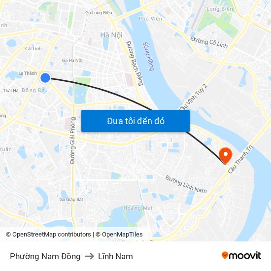 Phường Nam Đồng to Lĩnh Nam map