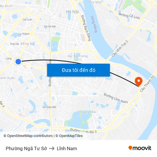 Phường Ngã Tư Sở to Lĩnh Nam map