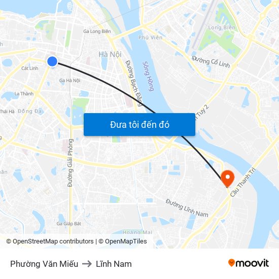 Phường Văn Miếu to Lĩnh Nam map
