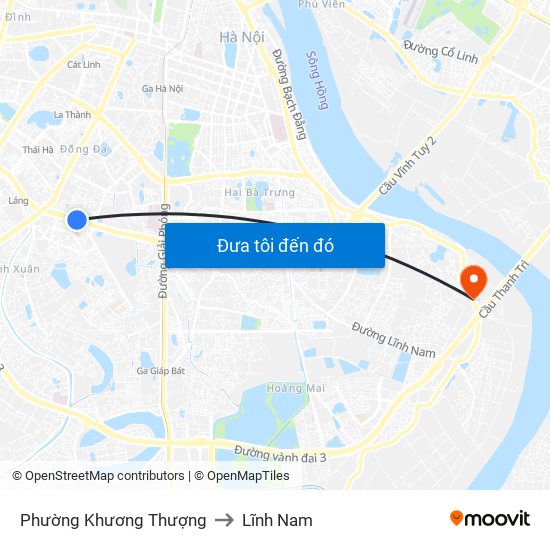 Phường Khương Thượng to Lĩnh Nam map