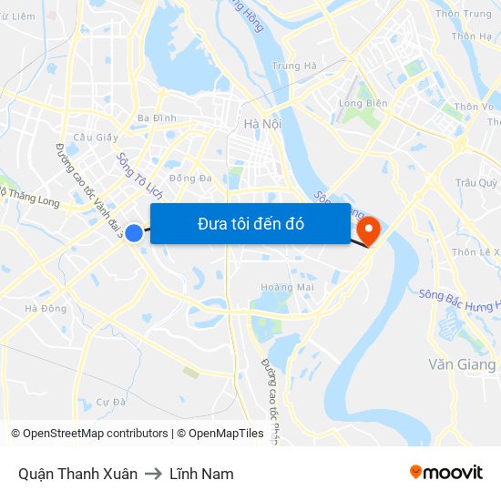Quận Thanh Xuân to Lĩnh Nam map