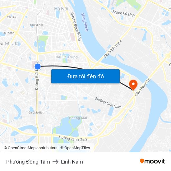 Phường Đồng Tâm to Lĩnh Nam map
