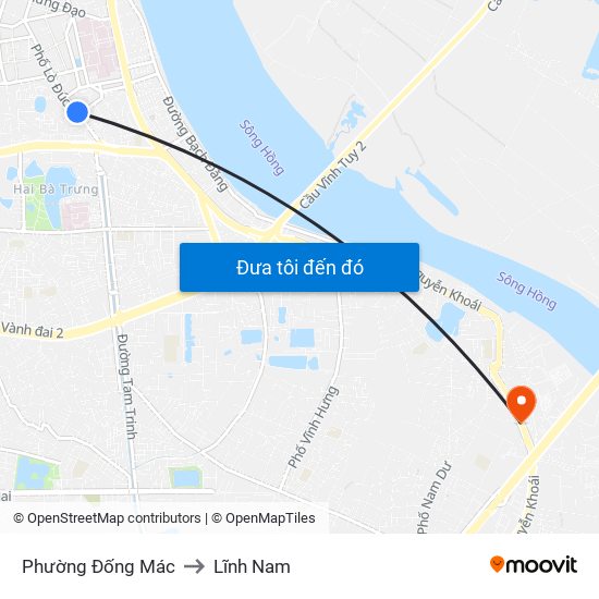 Phường Đống Mác to Lĩnh Nam map