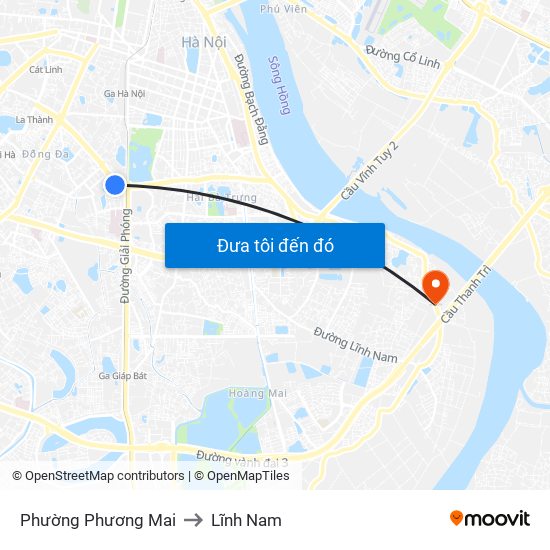 Phường Phương Mai to Lĩnh Nam map