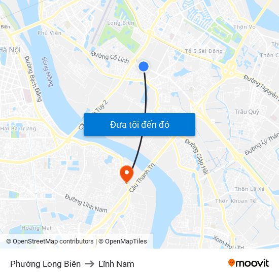 Phường Long Biên to Lĩnh Nam map