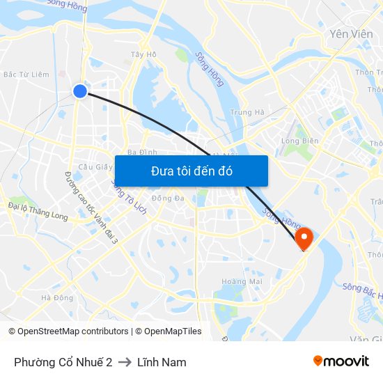 Phường Cổ Nhuế 2 to Lĩnh Nam map