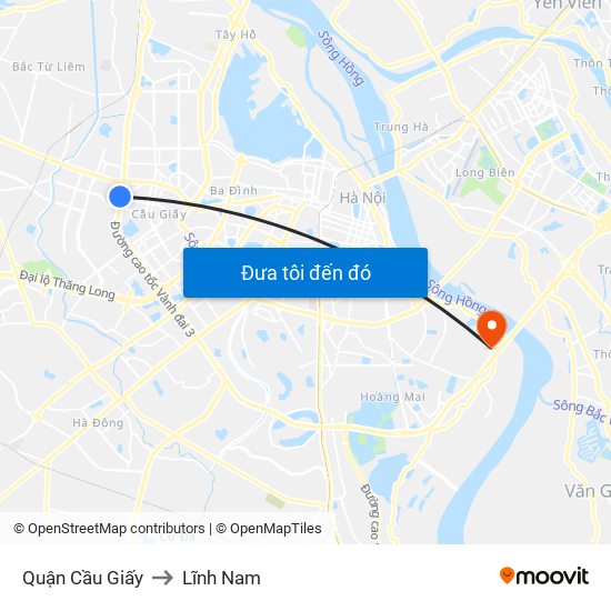 Quận Cầu Giấy to Lĩnh Nam map