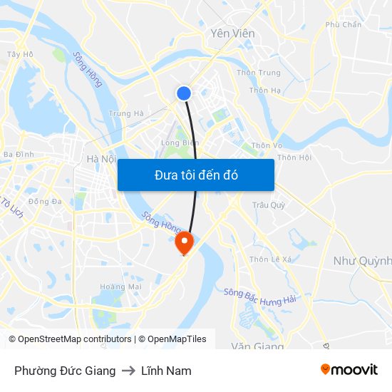 Phường Đức Giang to Lĩnh Nam map