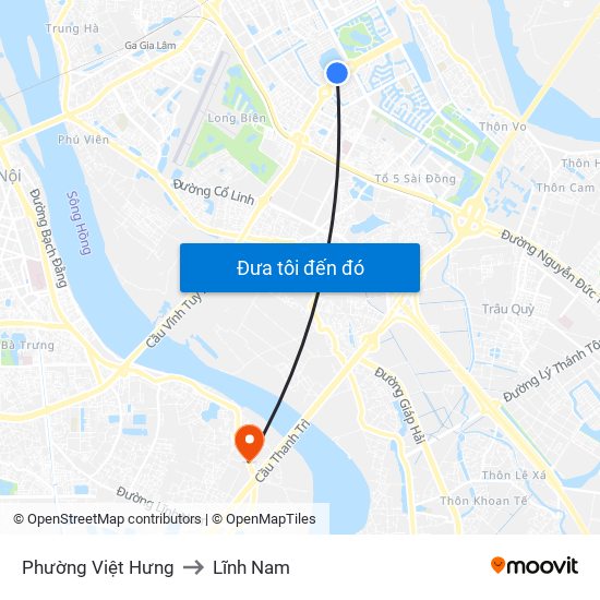 Phường Việt Hưng to Lĩnh Nam map