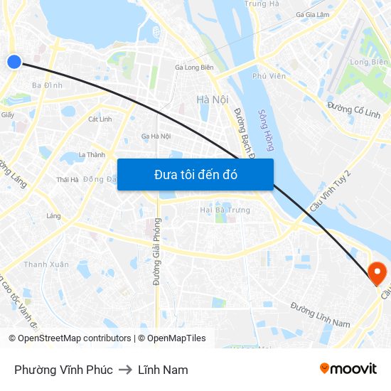 Phường Vĩnh Phúc to Lĩnh Nam map