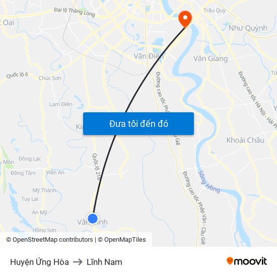 Huyện Ứng Hòa to Lĩnh Nam map