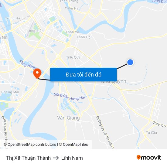 Thị Xã Thuận Thành to Lĩnh Nam map