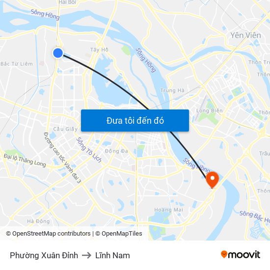Phường Xuân Đỉnh to Lĩnh Nam map