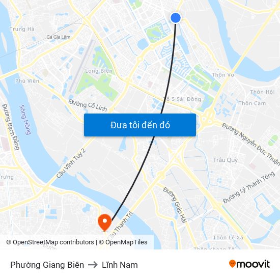 Phường Giang Biên to Lĩnh Nam map