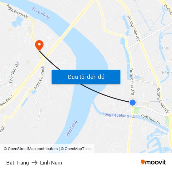 Bát Tràng to Lĩnh Nam map