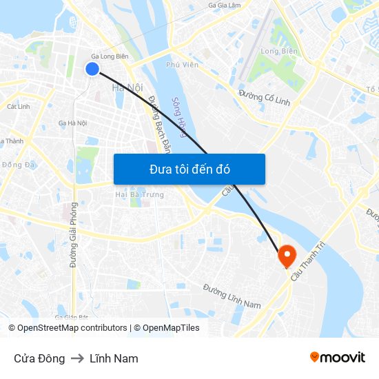 Cửa Đông to Lĩnh Nam map