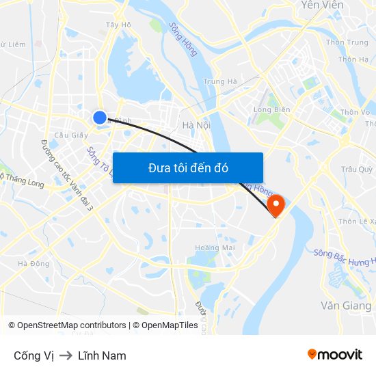 Cống Vị to Lĩnh Nam map