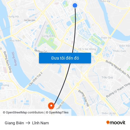 Giang Biên to Lĩnh Nam map