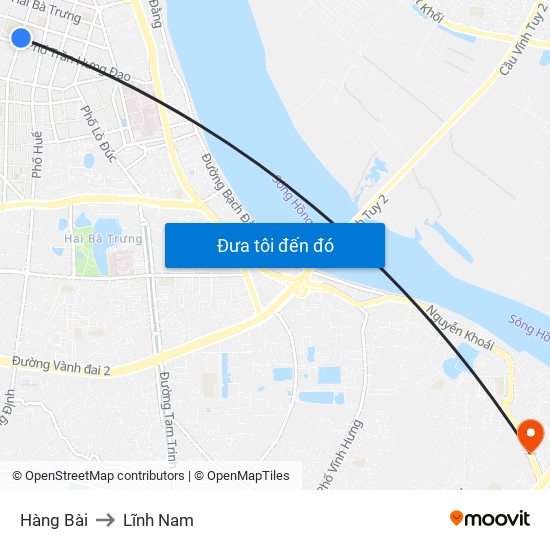 Hàng Bài to Lĩnh Nam map