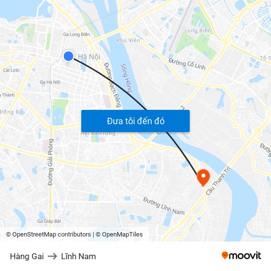 Hàng Gai to Lĩnh Nam map