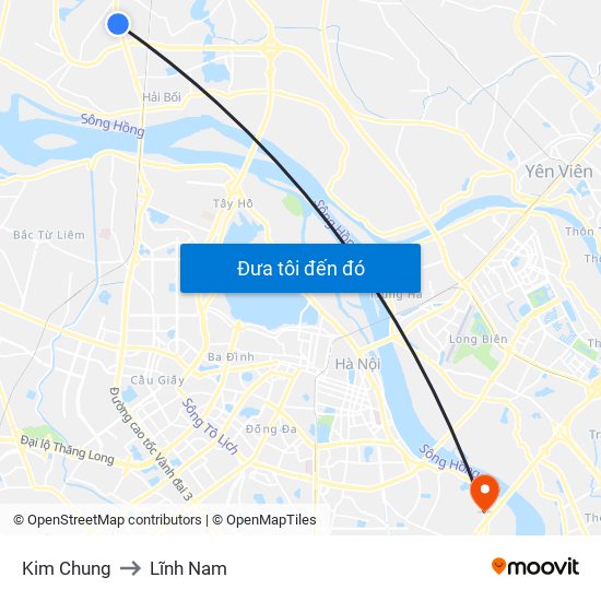 Kim Chung to Lĩnh Nam map
