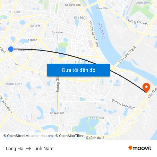 Láng Hạ to Lĩnh Nam map