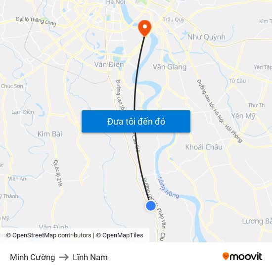 Minh Cường to Lĩnh Nam map
