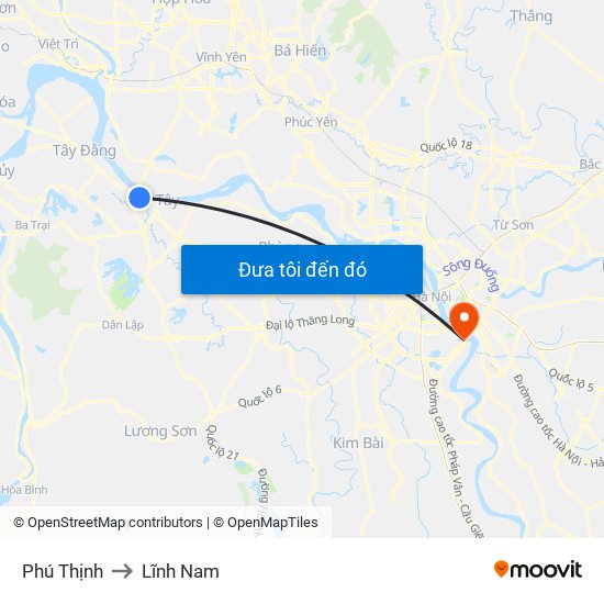 Phú Thịnh to Lĩnh Nam map