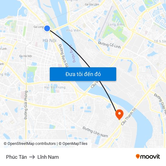 Phúc Tân to Lĩnh Nam map