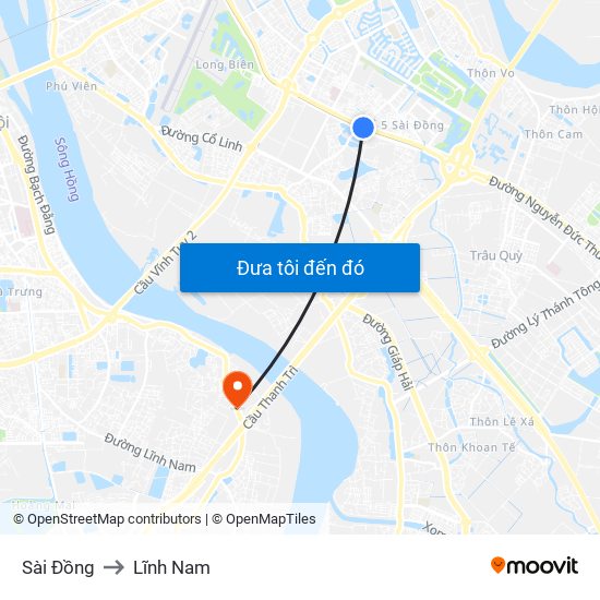 Sài Đồng to Lĩnh Nam map
