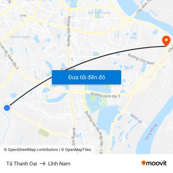 Tả Thanh Oai to Lĩnh Nam map