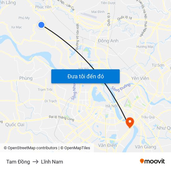 Tam Đồng to Lĩnh Nam map