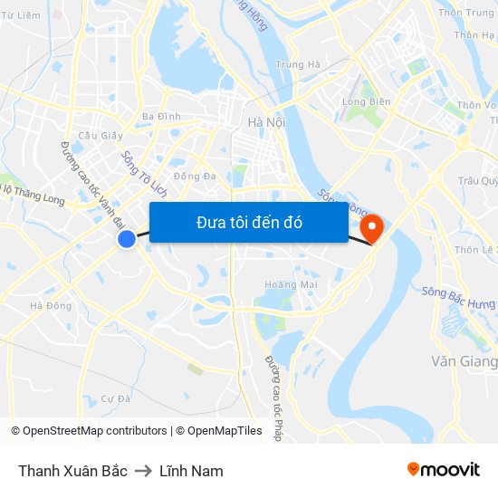 Thanh Xuân Bắc to Lĩnh Nam map