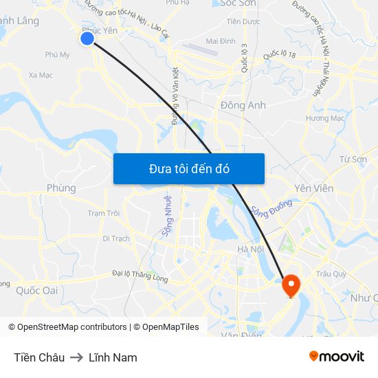 Tiền Châu to Lĩnh Nam map