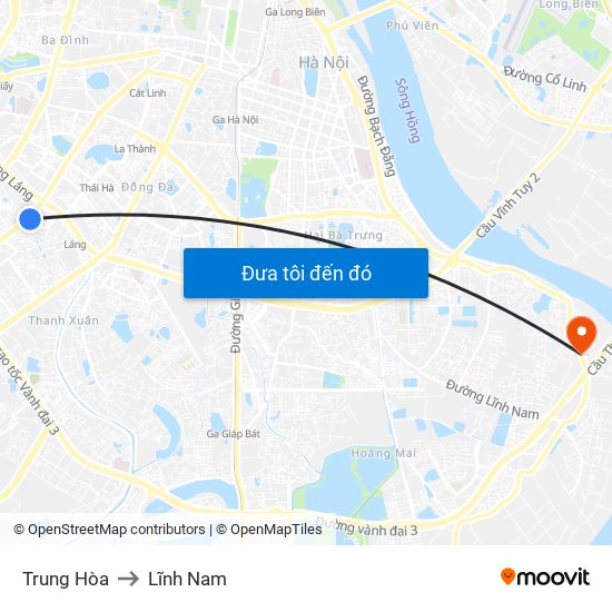 Trung Hòa to Lĩnh Nam map