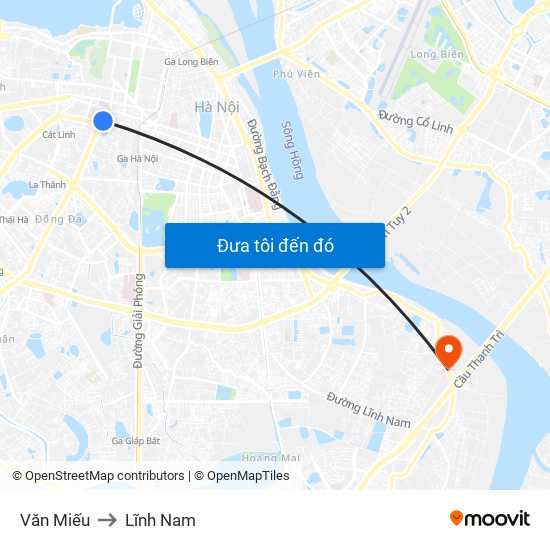 Văn Miếu to Lĩnh Nam map