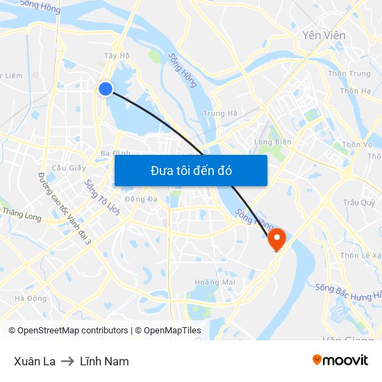 Xuân La to Lĩnh Nam map