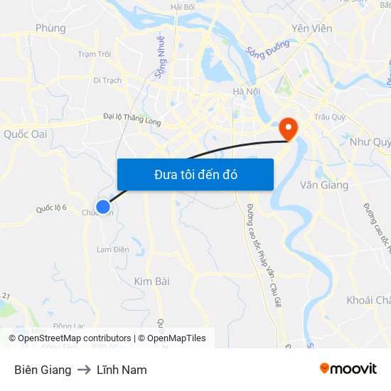 Biên Giang to Lĩnh Nam map