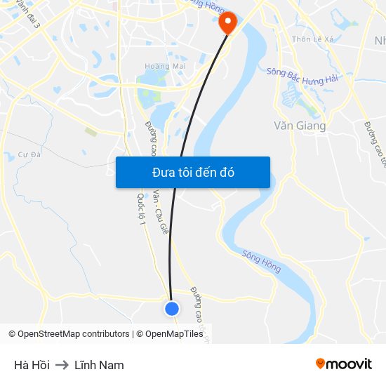 Hà Hồi to Lĩnh Nam map