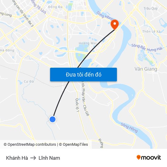 Khánh Hà to Lĩnh Nam map