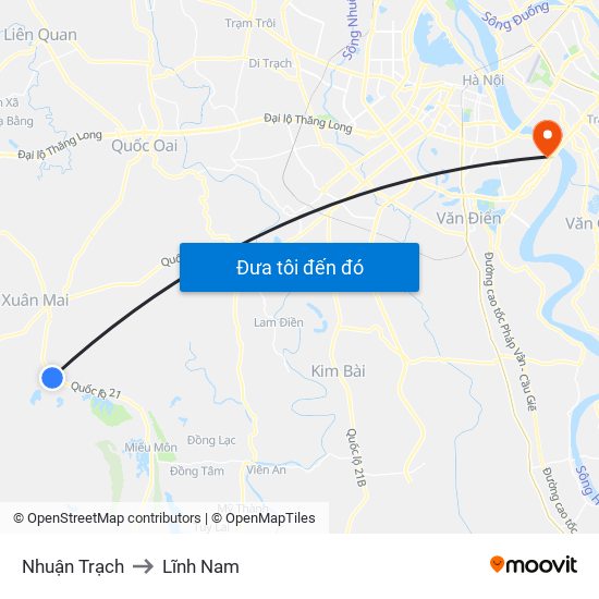 Nhuận Trạch to Lĩnh Nam map