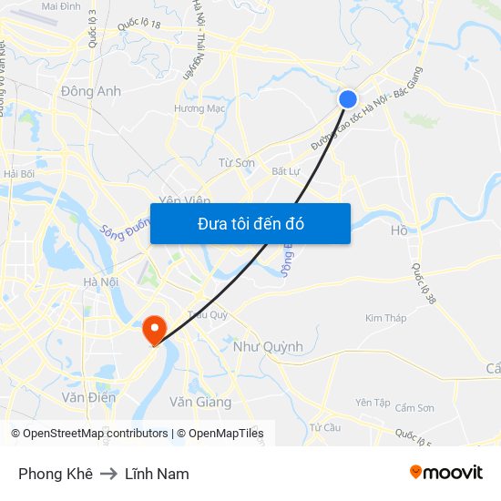 Phong Khê to Lĩnh Nam map