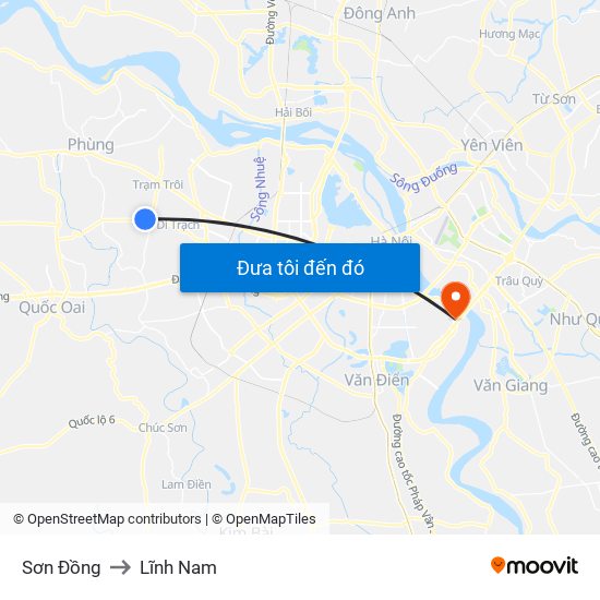 Sơn Đồng to Lĩnh Nam map