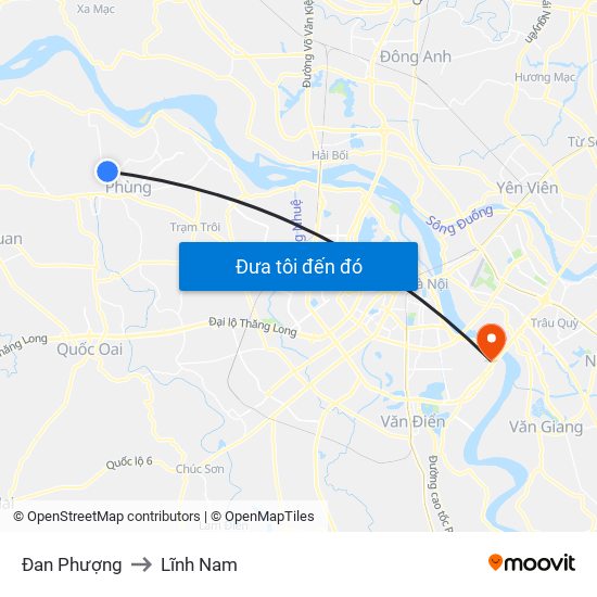 Đan Phượng to Lĩnh Nam map