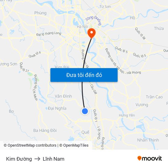 Kim Đường to Lĩnh Nam map