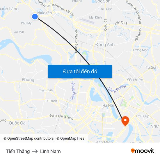 Tiến Thắng to Lĩnh Nam map