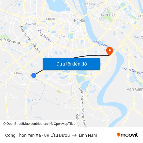 Cổng Thôn Yên Xá - 89 Cầu Bươu to Lĩnh Nam map