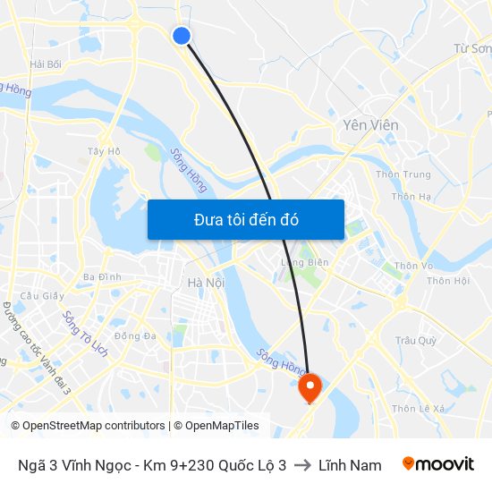 Ngã 3 Vĩnh Ngọc - Km 9+230 Quốc Lộ 3 to Lĩnh Nam map