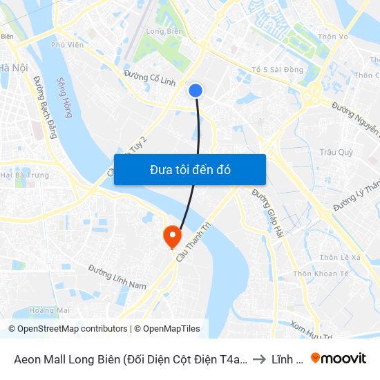 Aeon Mall Long Biên (Đối Diện Cột Điện T4a/2a-B Đường Cổ Linh) to Lĩnh Nam map